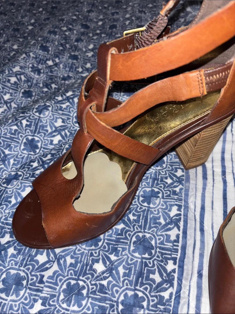Lauren Ralph Lauren Cognac Leather Strappy Block Heel Sandals